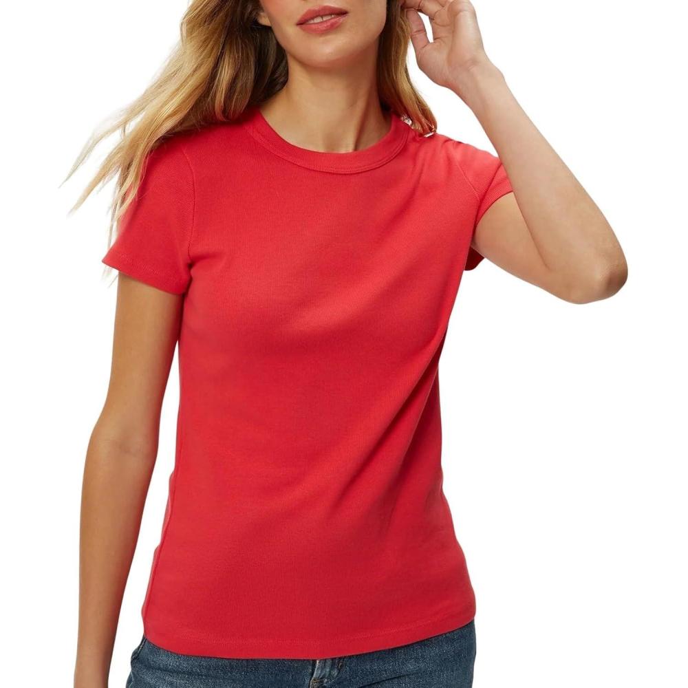 image:imageMichael Stars Womens Fitted Lexy Tee Short Cap Sleeve High Crew NeckPoppy