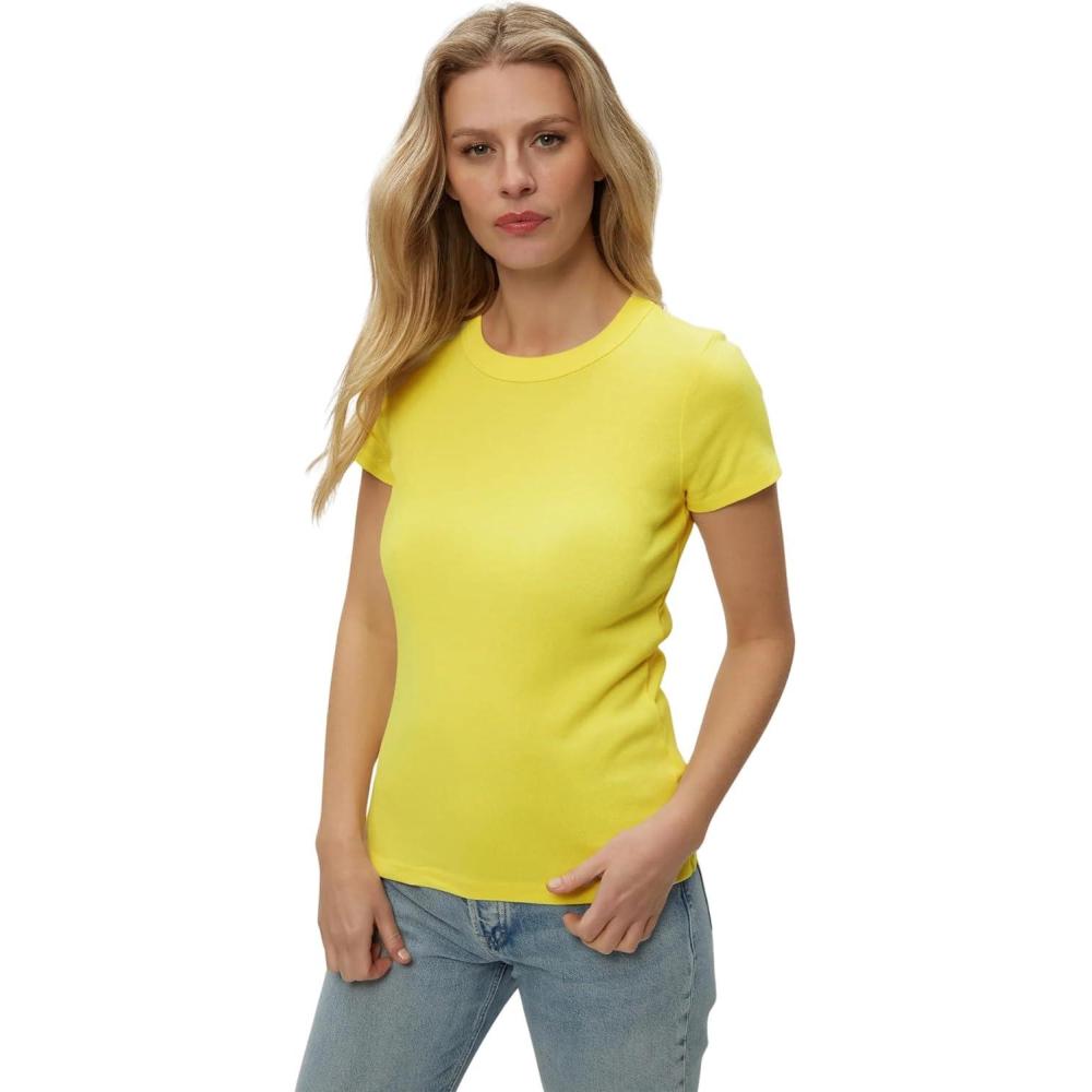 image:imageMichael Stars Womens Fitted Lexy Tee Short Cap Sleeve High Crew NeckZest