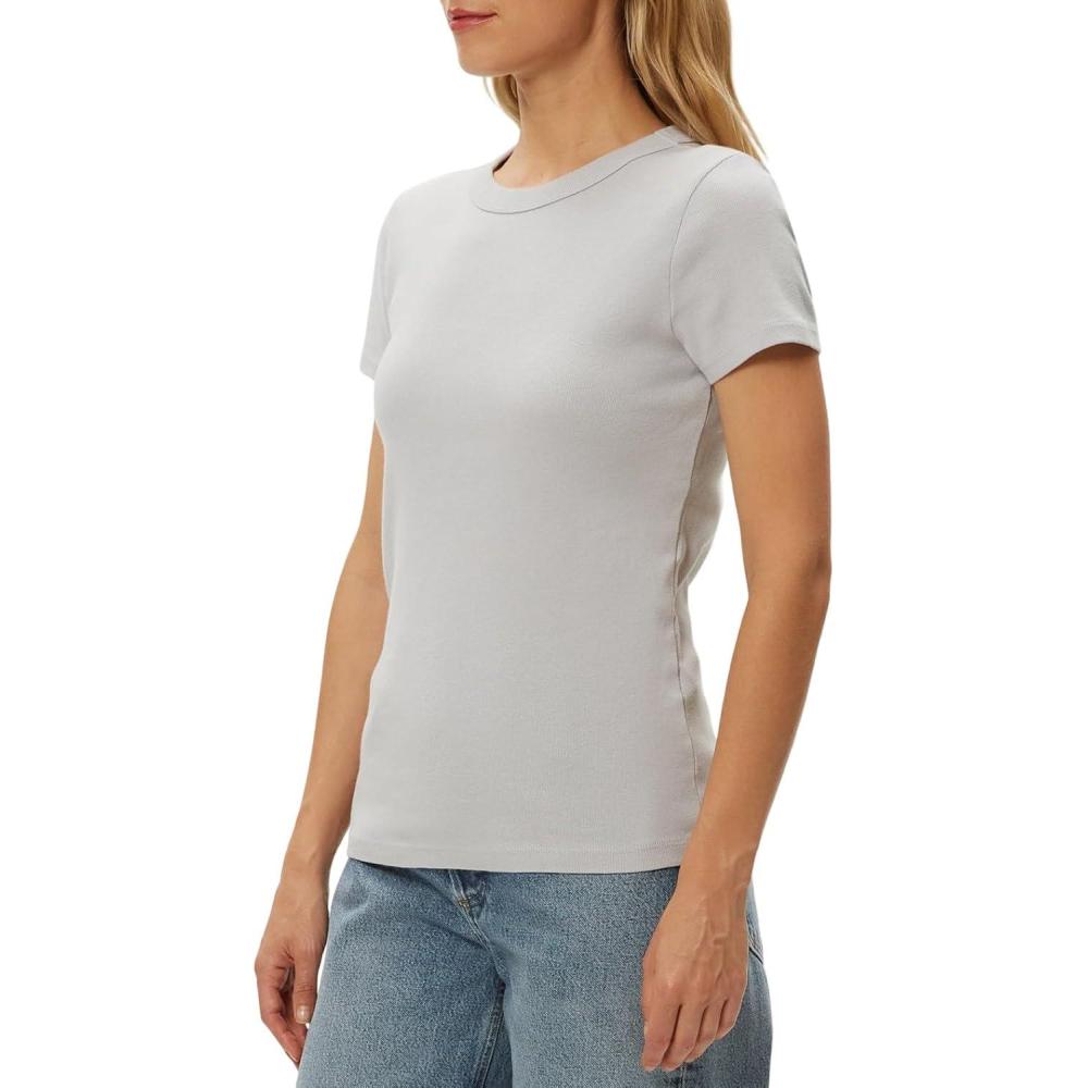 image:imageMichael Stars Womens Fitted Lexy Tee  Short Cap Sleeve High Crew NeckZinc