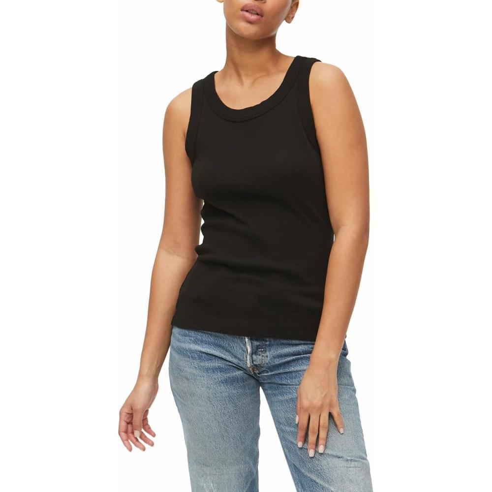 image:imageMichael Stars Womens Paloma Wide Binding Cotton Tank Top Everyday BasicBlack