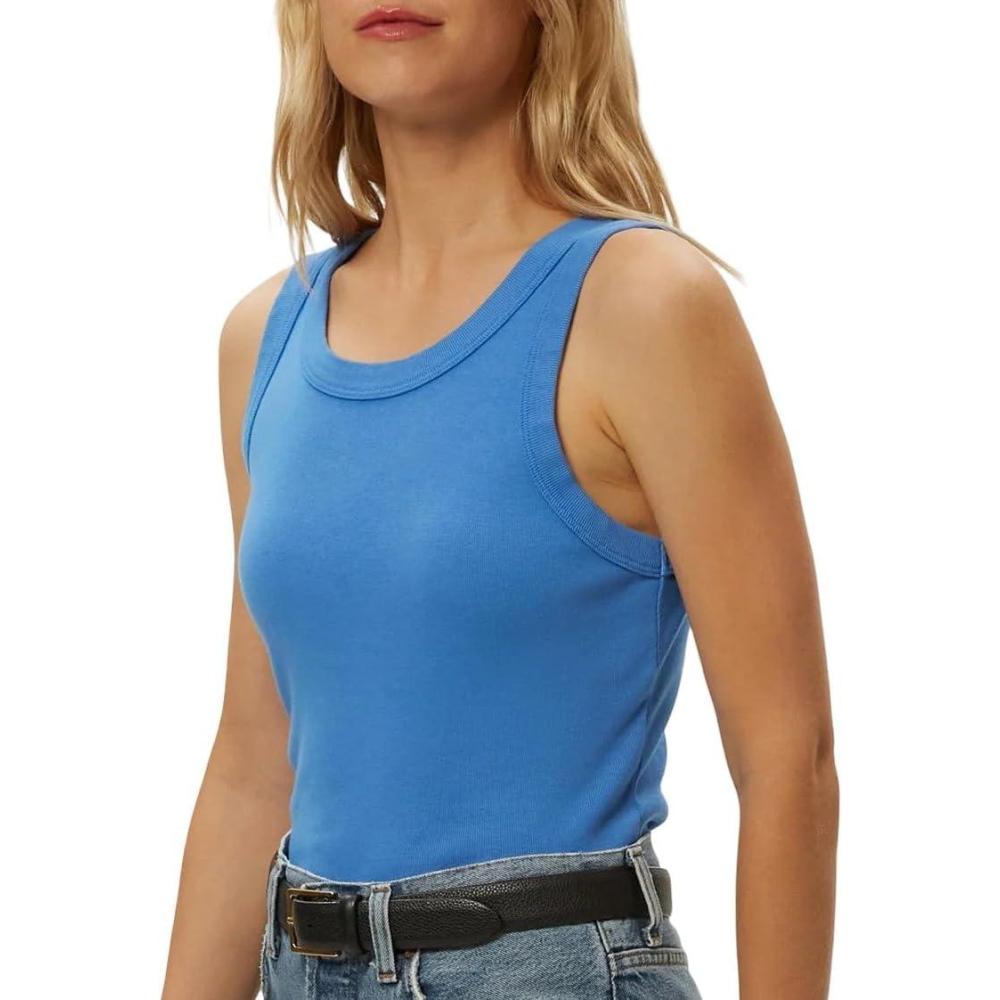 image:imageMichael Stars Womens Paloma Wide Binding Cotton Tank Top Everyday BasicBlue Ribbon