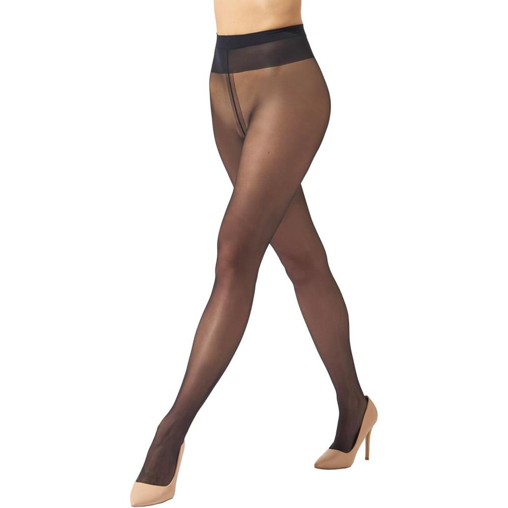 image:imageWolford Individual 10 Control Top Tights For Women Sheer Support Pantyhose Waist Sculpting Cotton Gusset Soft WaistbandAdmiral