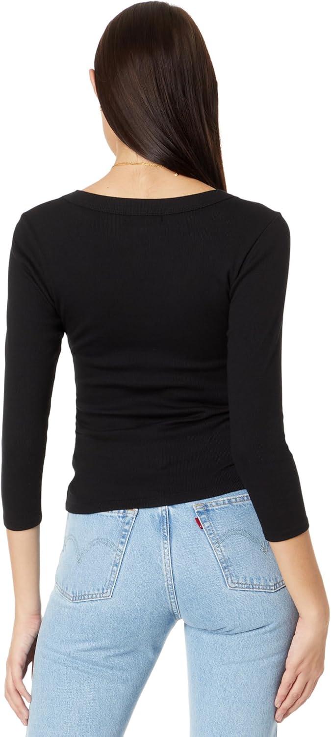 image:imageMichael Stars Womens Enid 34 Sleeve VNeck Crop TeeBlack