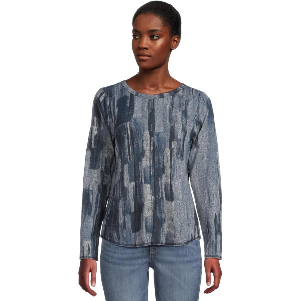 image:imageElliott Lauren Womens Crew Neck Long Sleeve Top with Overlok StitchingBlue Multi 1