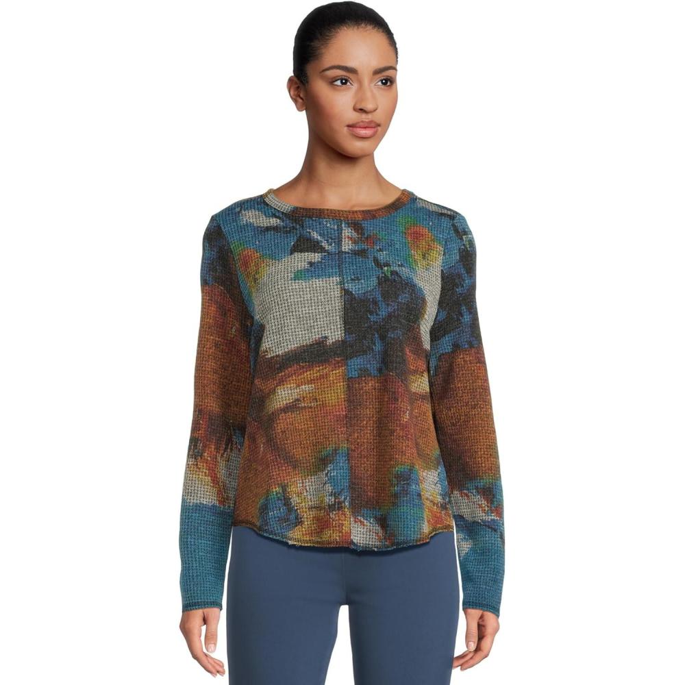 image:imageElliott Lauren Womens Crew Neck Long Sleeve Top with Overlok StitchingBlue Multi