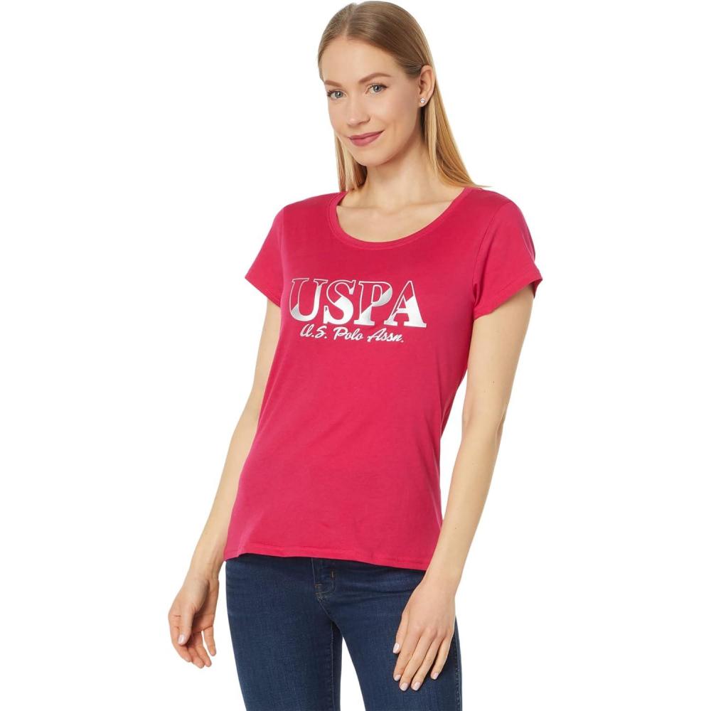 image:imageMetallic Foil TShirt with Slashed Design by US Polo AssnElectric Fuschia