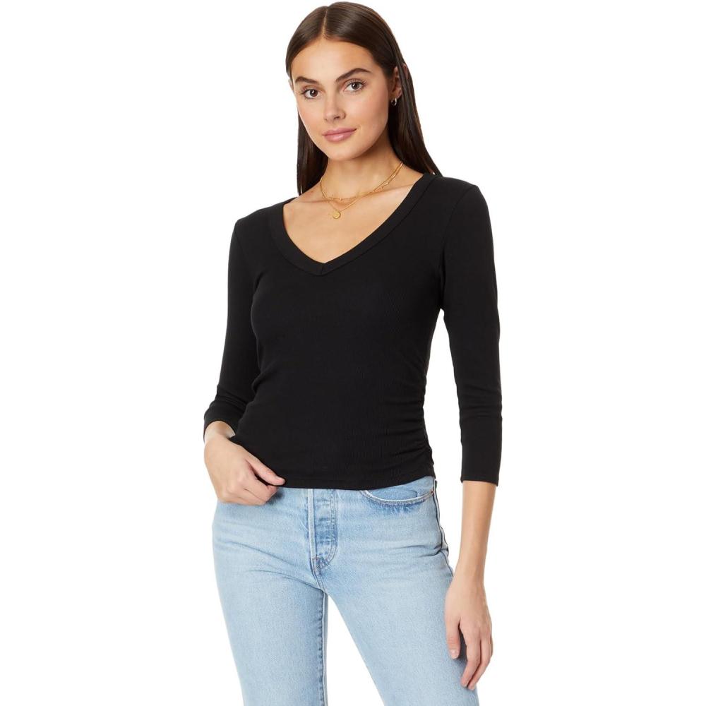 image:imageMichael Stars Womens Enid 34 Sleeve VNeck Crop TeeBlack