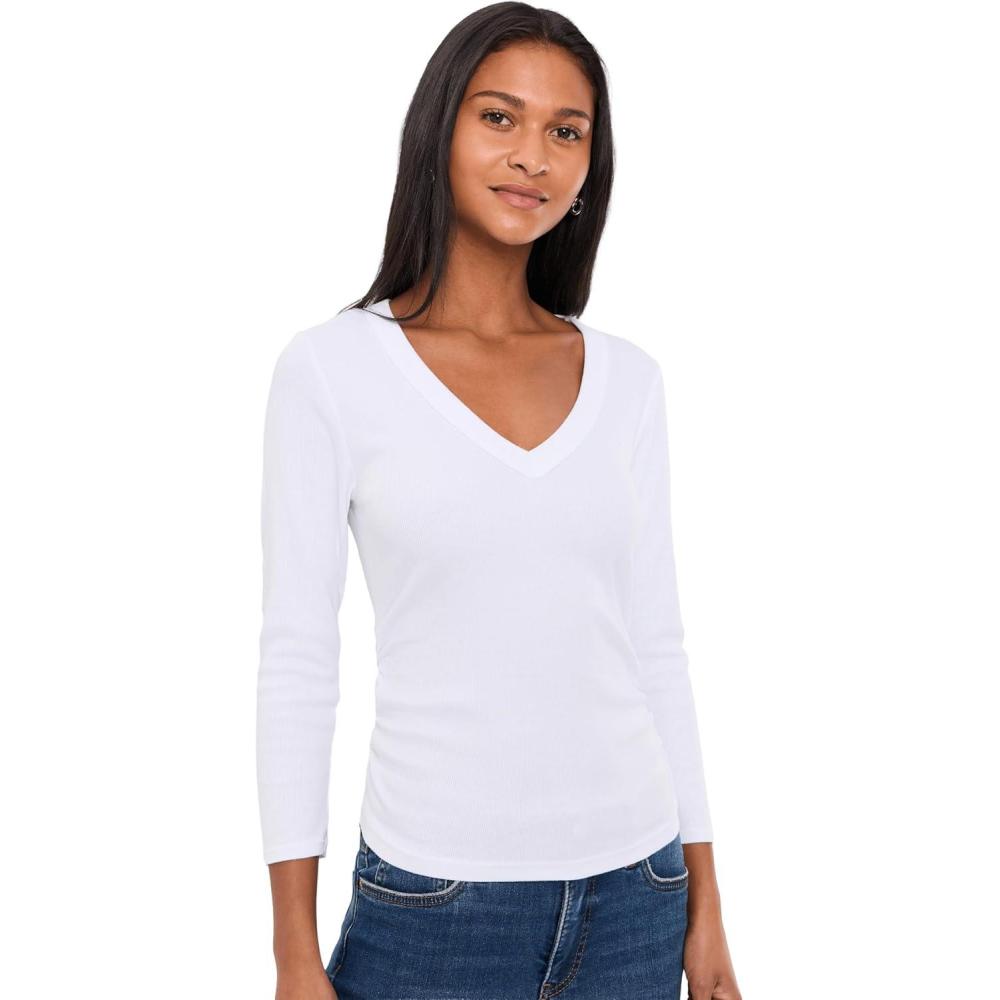 image:imageMichael Stars Womens Enid 34 Sleeve VNeck Crop TeeWhite