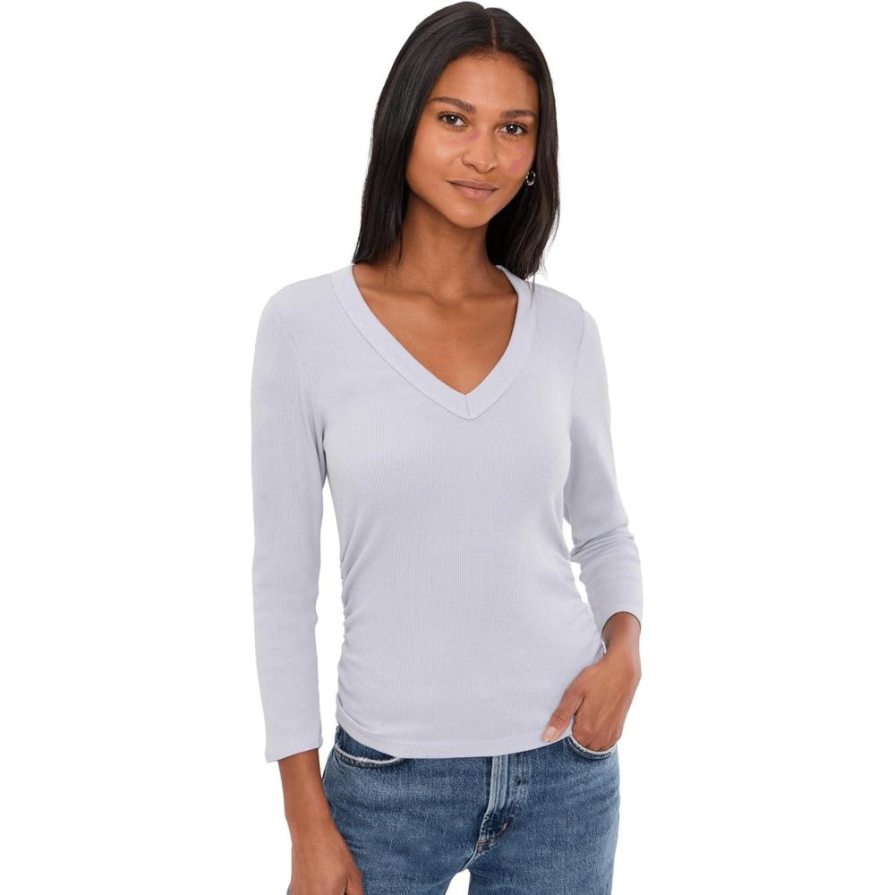 image:imageMichael Stars Womens Enid 34 Sleeve VNeck Crop TeeZinc