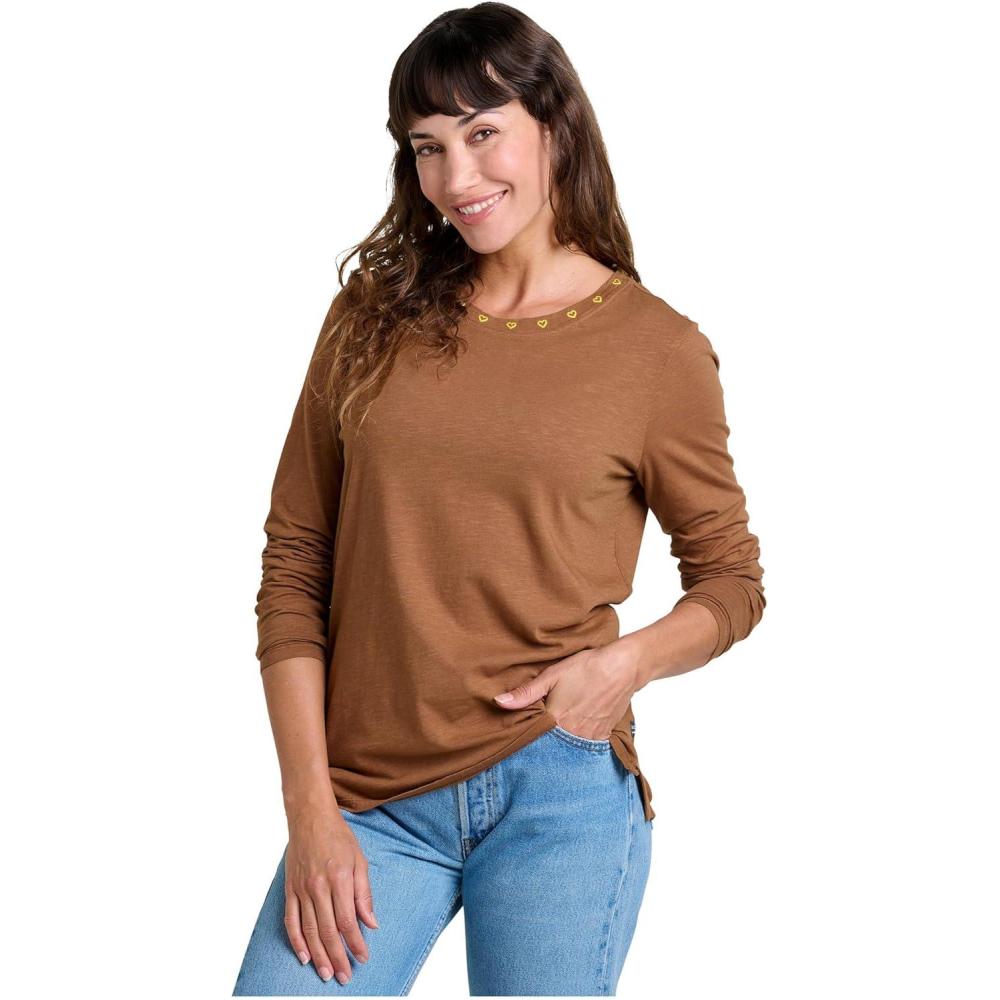 image:imageToadampCo Womens Primo Long Sleeve Crew EmbroideredBrown Sugar Embroidery