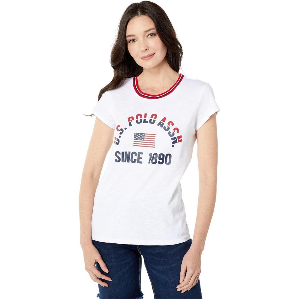 image:imageUS Polo Assn Crew Neck Graphic Ringer Tee Optic White LG