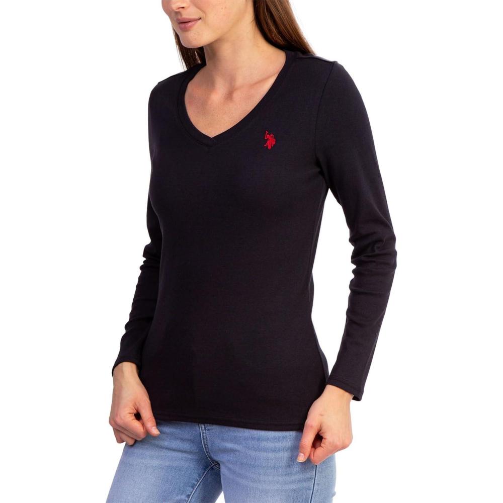 image:imageUS Polo Assn USPA Long Sleeve Rib VNeck Tee Black LG