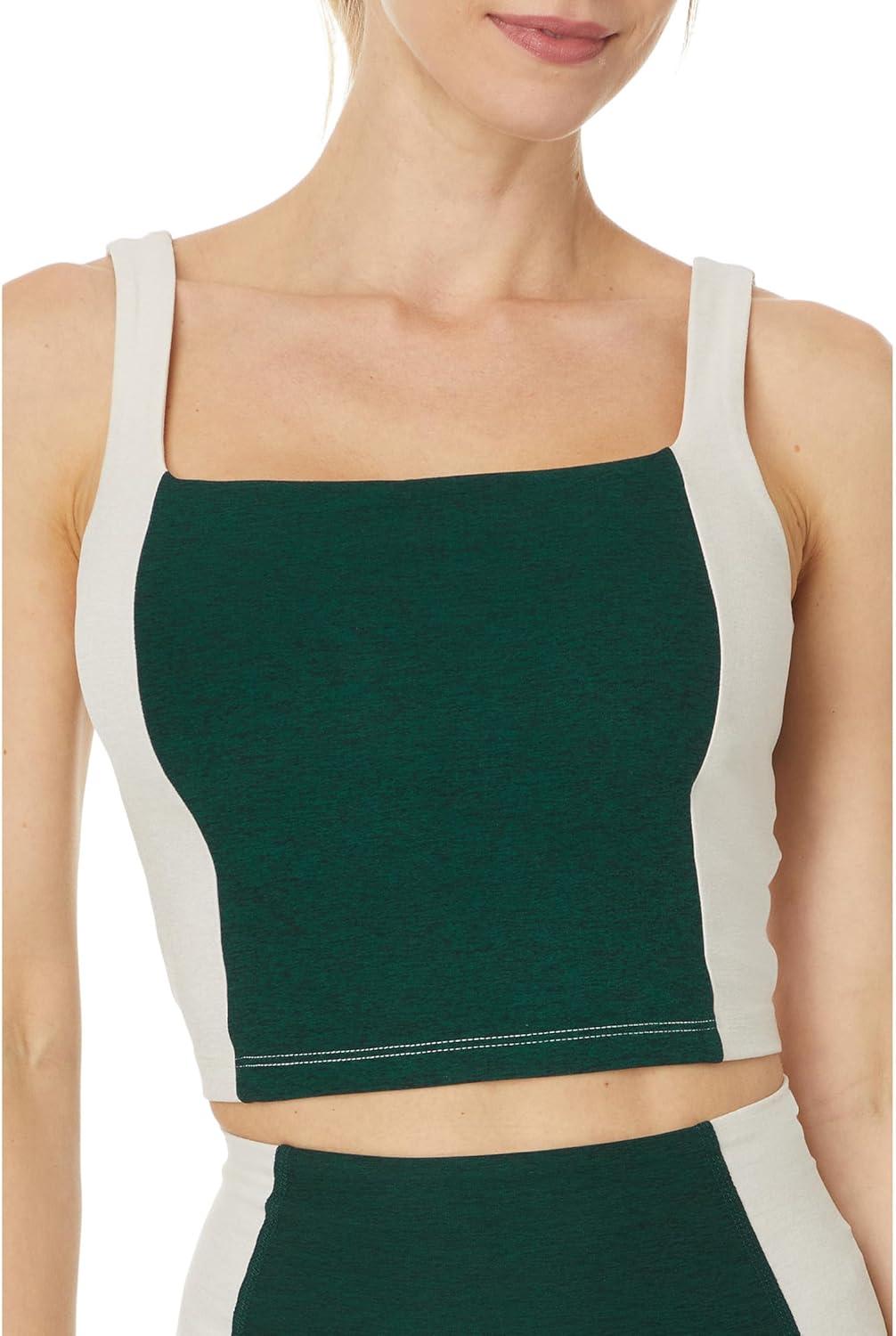 image:imageBeyond Yoga Womens Spacedye Refocus Cropped TankDark Spruce GreenEggshell