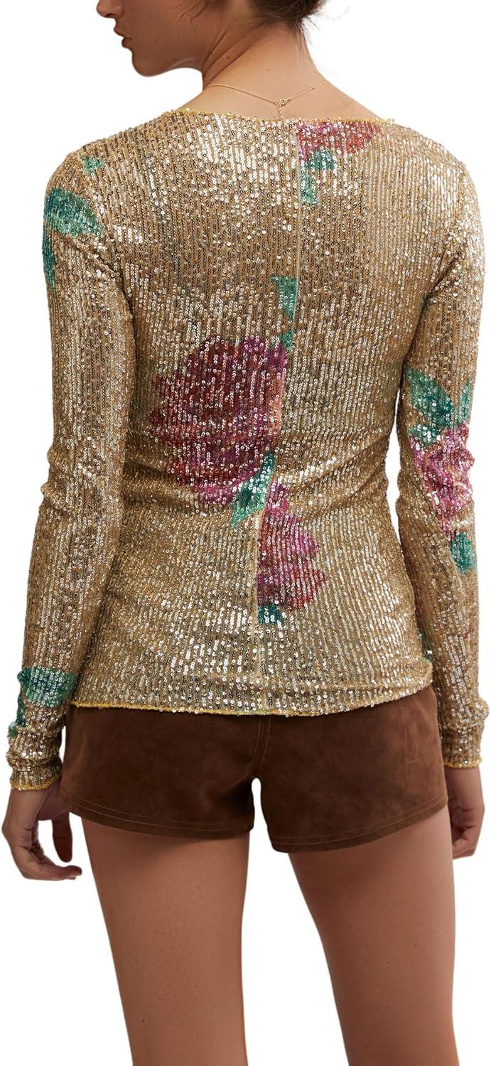 image:imageFree People Womens Printed Gold Rush Long SleeveChampagne Combo