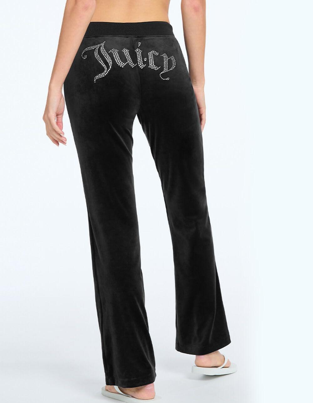 image:imageJuicy Couture Womens Rib Waist Velour Pants with DrawcordLiquorice