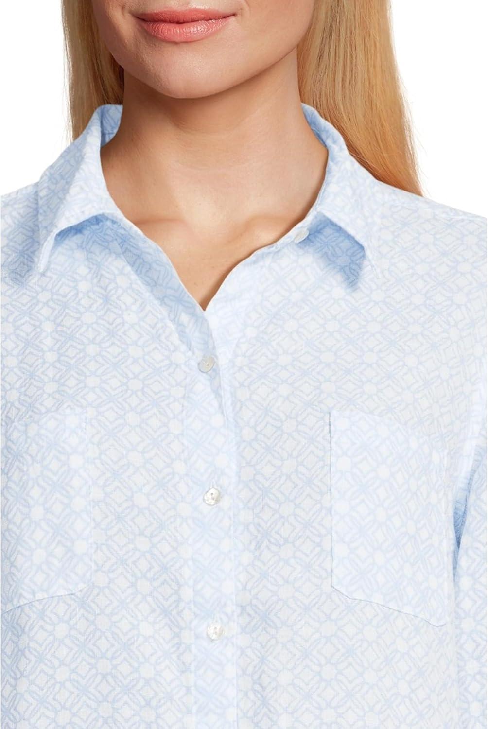 image:imageLilly Pulitzer Womens Sea View ButtonDownBluette X Resort White Butterfly Pattern