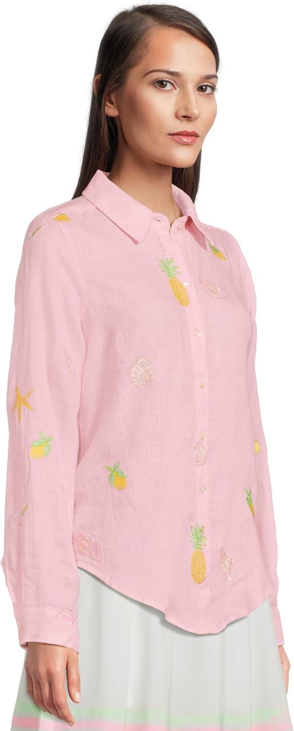 image:imageLilly Pulitzer Womens Sea View ButtonDownConch Shell Pink Happy Hour Embroidery