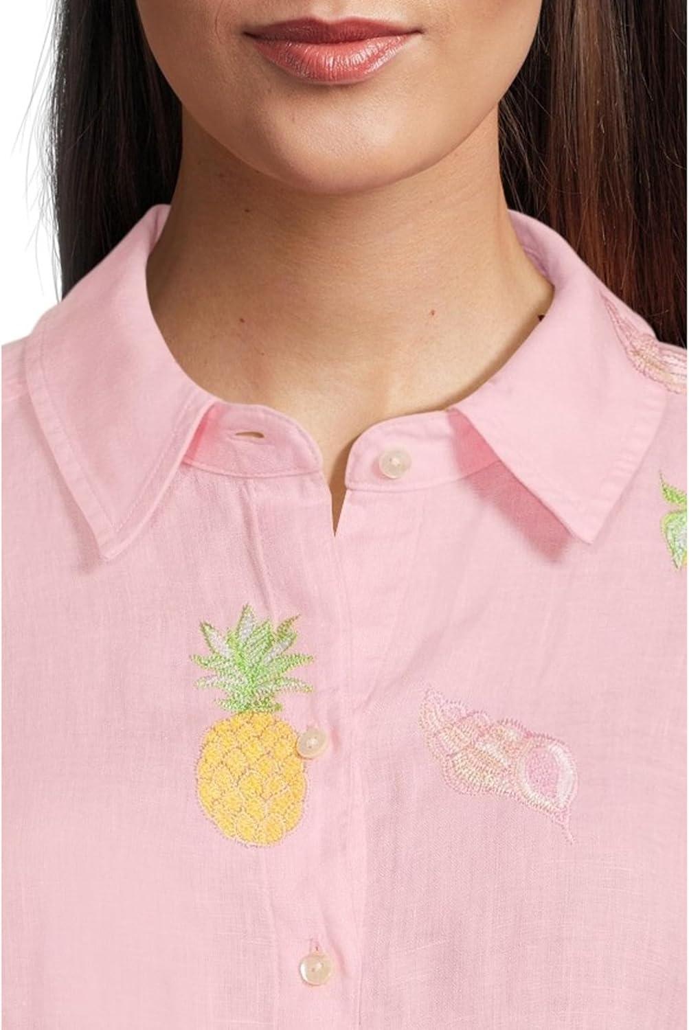 image:imageLilly Pulitzer Womens Sea View ButtonDownConch Shell Pink Happy Hour Embroidery