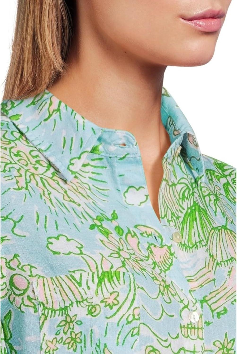 image:imageLilly Pulitzer Womens Sea View ButtonDownFresh Water Blue Sunbathers Bliss