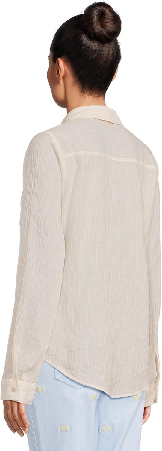 image:imageLilly Pulitzer Womens Sea View ButtonDownWicker Tan Ltwt Oxford Stripe