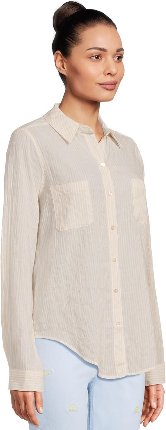 image:imageLilly Pulitzer Womens Sea View ButtonDownWicker Tan Ltwt Oxford Stripe