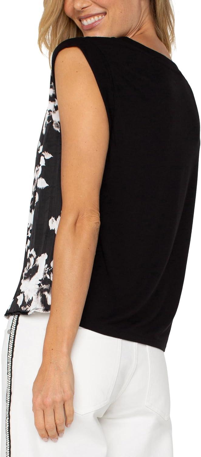 image:imageLiverpool Los Angeles Womens Sleeveless Woven to Knit Top Black White Floral Small