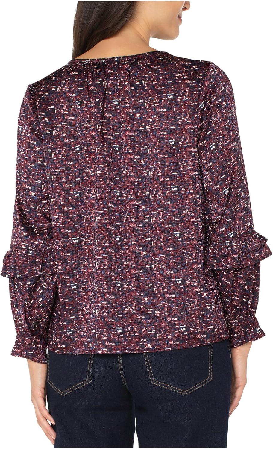 image:imageLiverpool Womens Long Sleeve Woven Blouse WRufflesBurgundy Multi