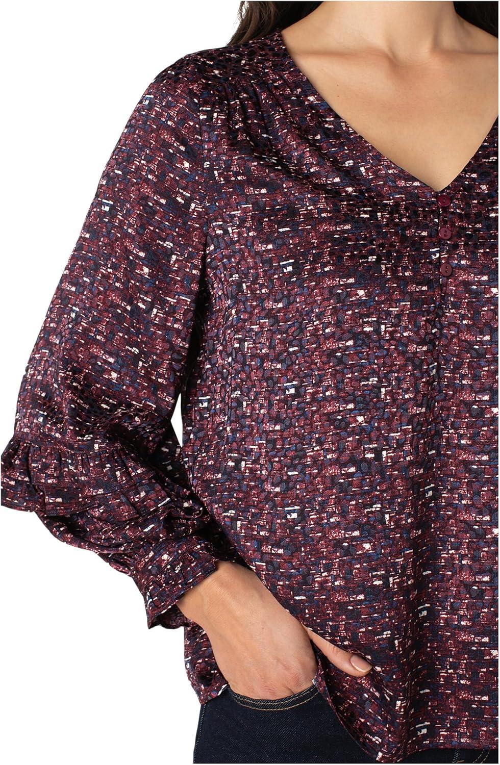 image:imageLiverpool Womens Long Sleeve Woven Blouse WRufflesBurgundy Multi
