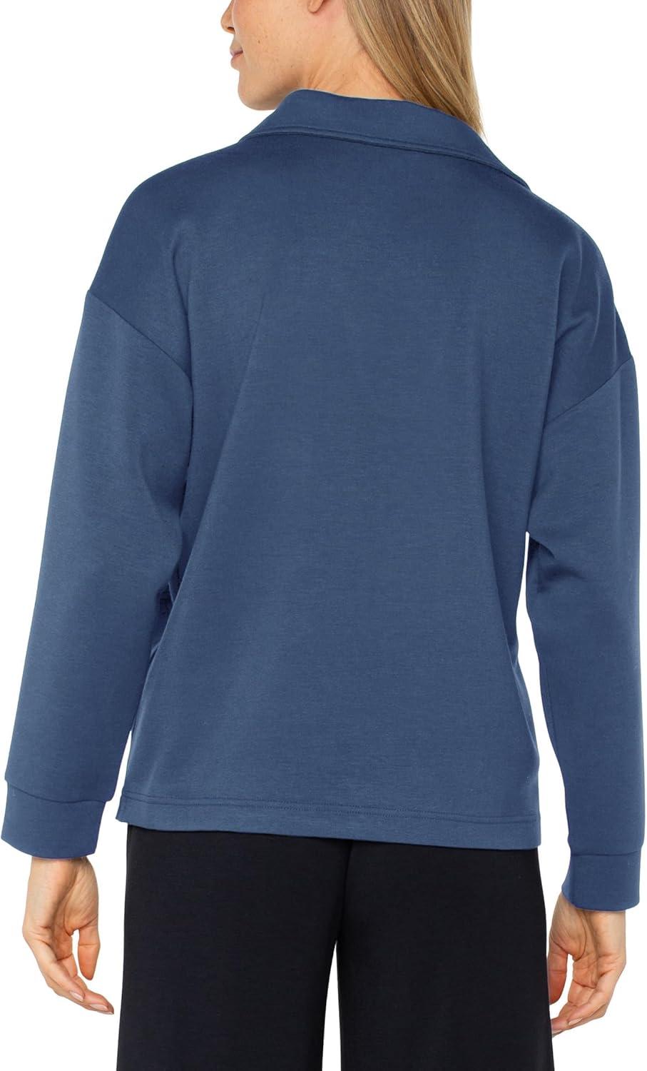 image:imageLiverpool Womens Plush Comfort Knit VNeck Popover with CollarPrussian Blue