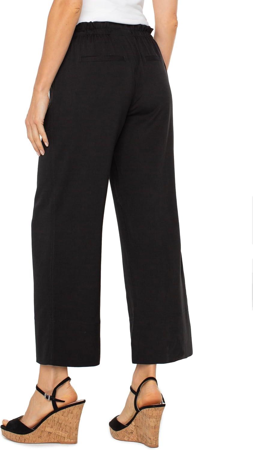 image:imageLiverpool Womens Pull on Tie Waist Wide Leg Ankle Pant 26Black