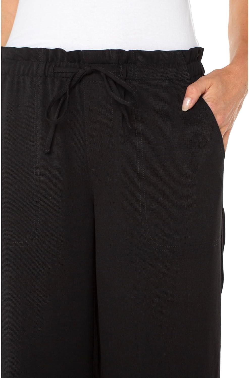 image:imageLiverpool Womens Pull on Tie Waist Wide Leg Ankle Pant 26Black