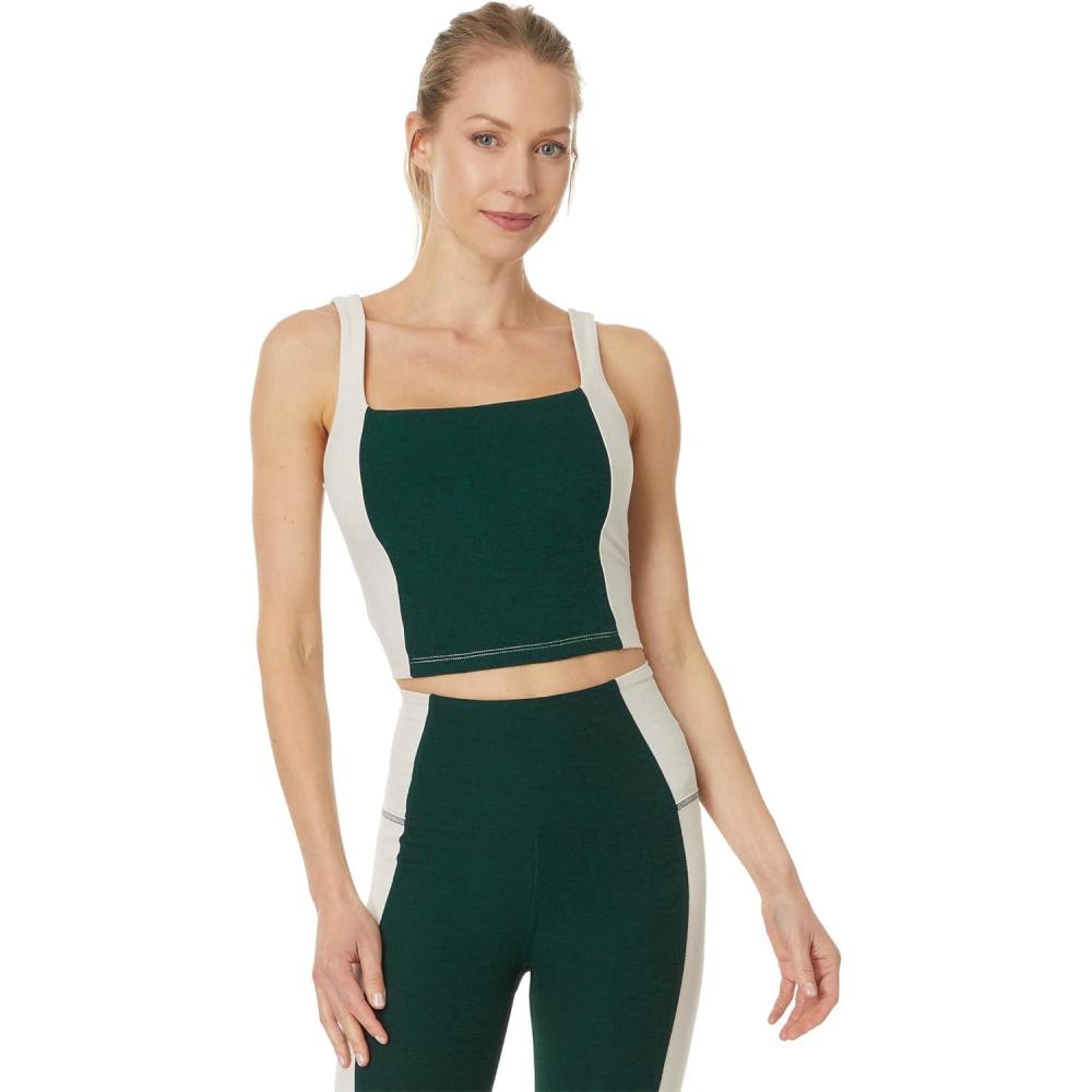 image:imageBeyond Yoga Womens Spacedye Refocus Cropped TankDark Spruce GreenEggshell