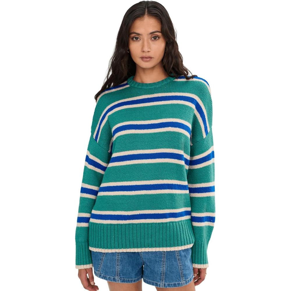 image:imageFaherty Womens Heirloom Cotton Summit PulloverShoreline Green Stripe