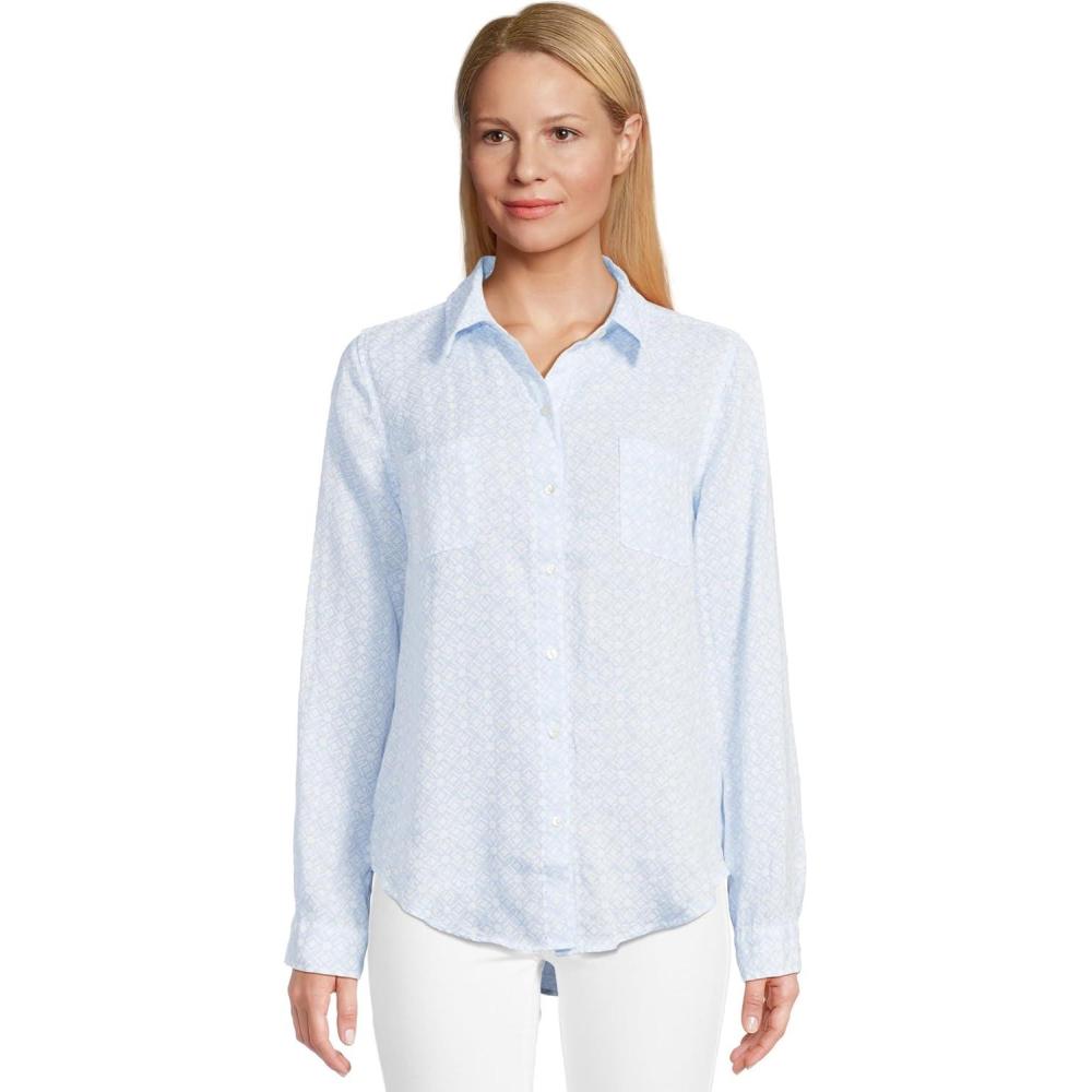 image:imageLilly Pulitzer Womens Sea View ButtonDownBluette X Resort White Butterfly Pattern