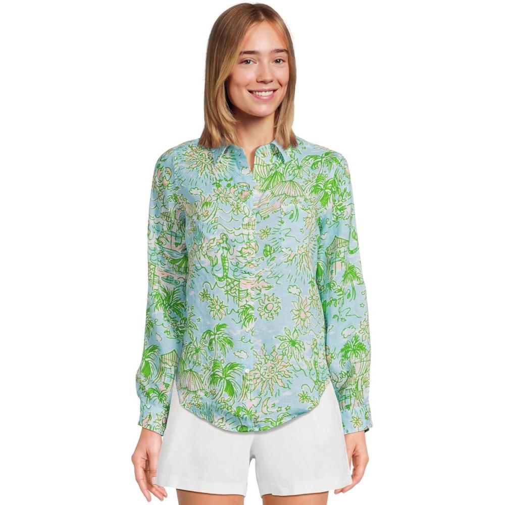 image:imageLilly Pulitzer Womens Sea View ButtonDownFresh Water Blue Sunbathers Bliss
