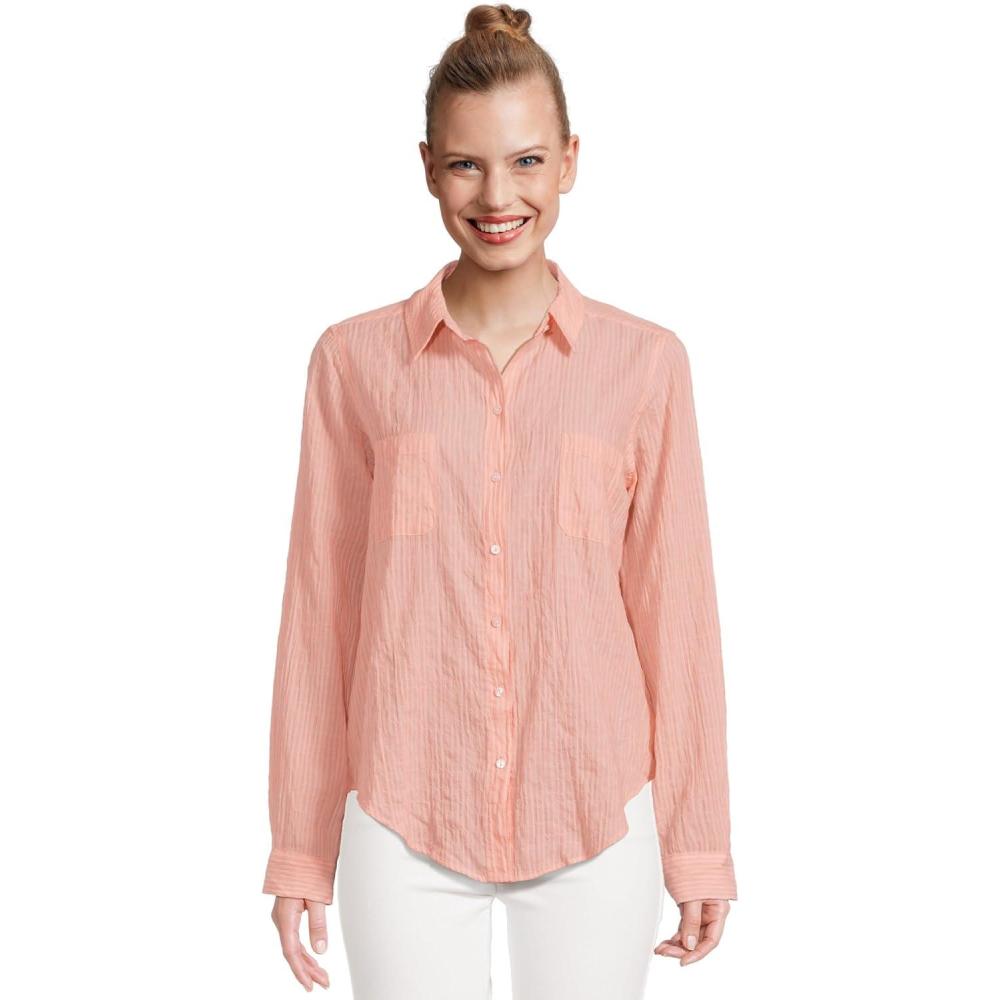 image:imageLilly Pulitzer Womens Sea View ButtonDownPapaya X Conch Shell Pink Ltwt Oxford Shirting Stripe