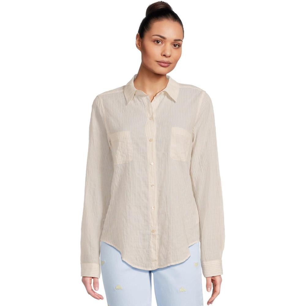 image:imageLilly Pulitzer Womens Sea View ButtonDownWicker Tan Ltwt Oxford Stripe