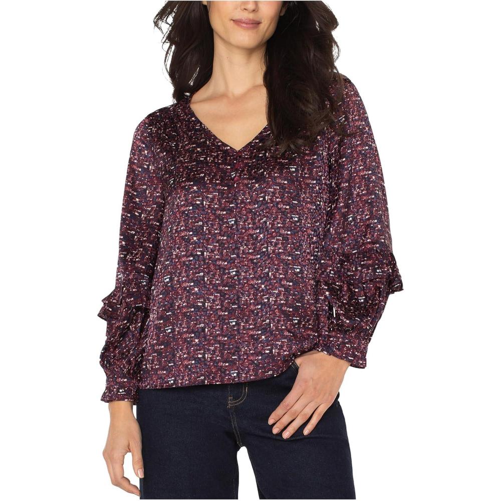 image:imageLiverpool Womens Long Sleeve Woven Blouse WRufflesBurgundy Multi