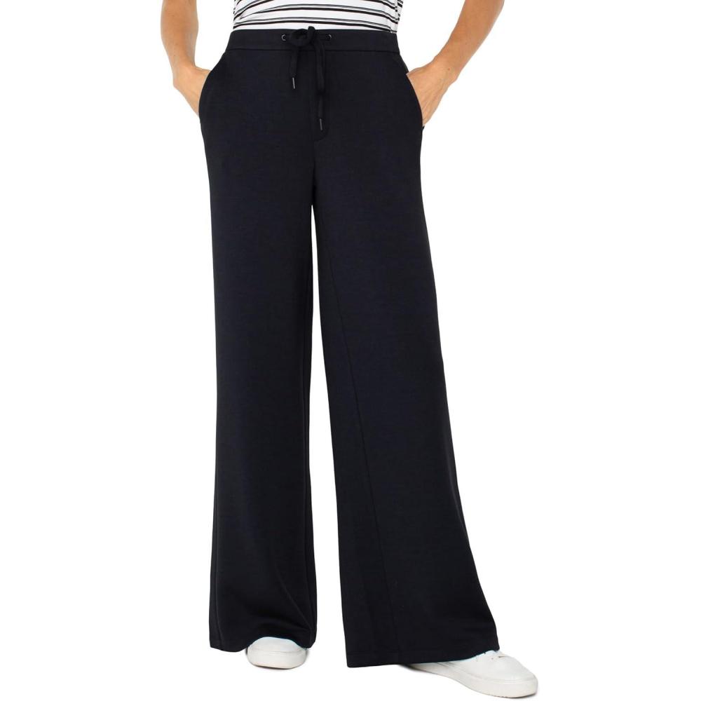 image:imageLiverpool Womens Plush Comfort Knit Pull on Wide Leg Crop TrouserBlack