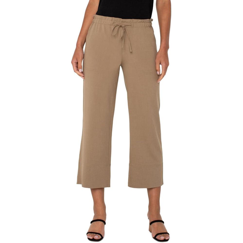 image:imageLiverpool Womens Pull on Tie Waist Wide Leg Ankle Pant 26Palo Santo