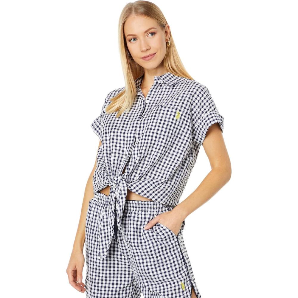 image:imageUS POLO ASSN Tie Front Camp Shirt Classic Navy Gingham XL