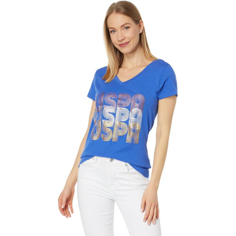 image:imageUS POLO ASSN Triple USPA VNeck Graphic Tee Dazzling Blue MD