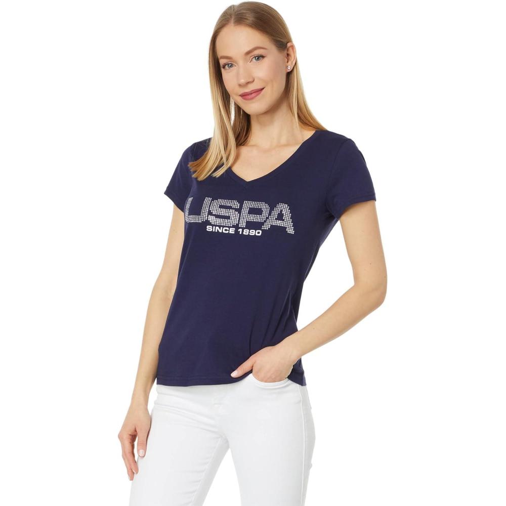 image:imageUSPA STUD EMBELLISHED VNECK TSHIRTEvening Blue