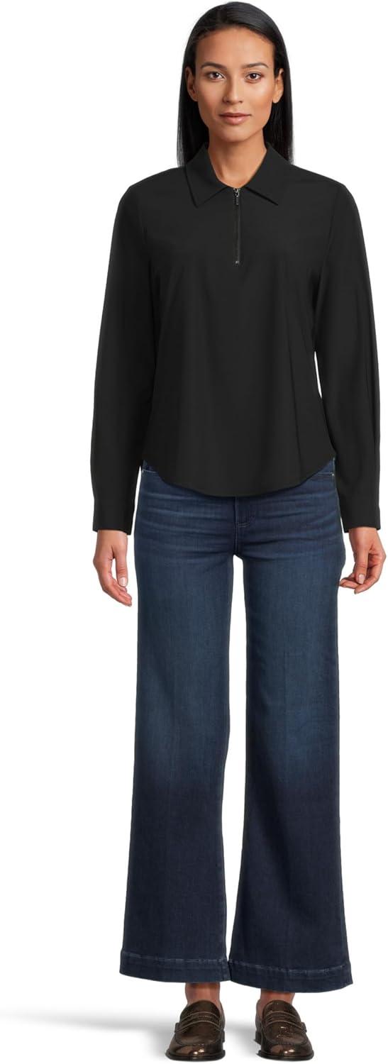 image:imageLiverpool Womens Long Sleeve Collared Zip Front Knit ShirtBlack