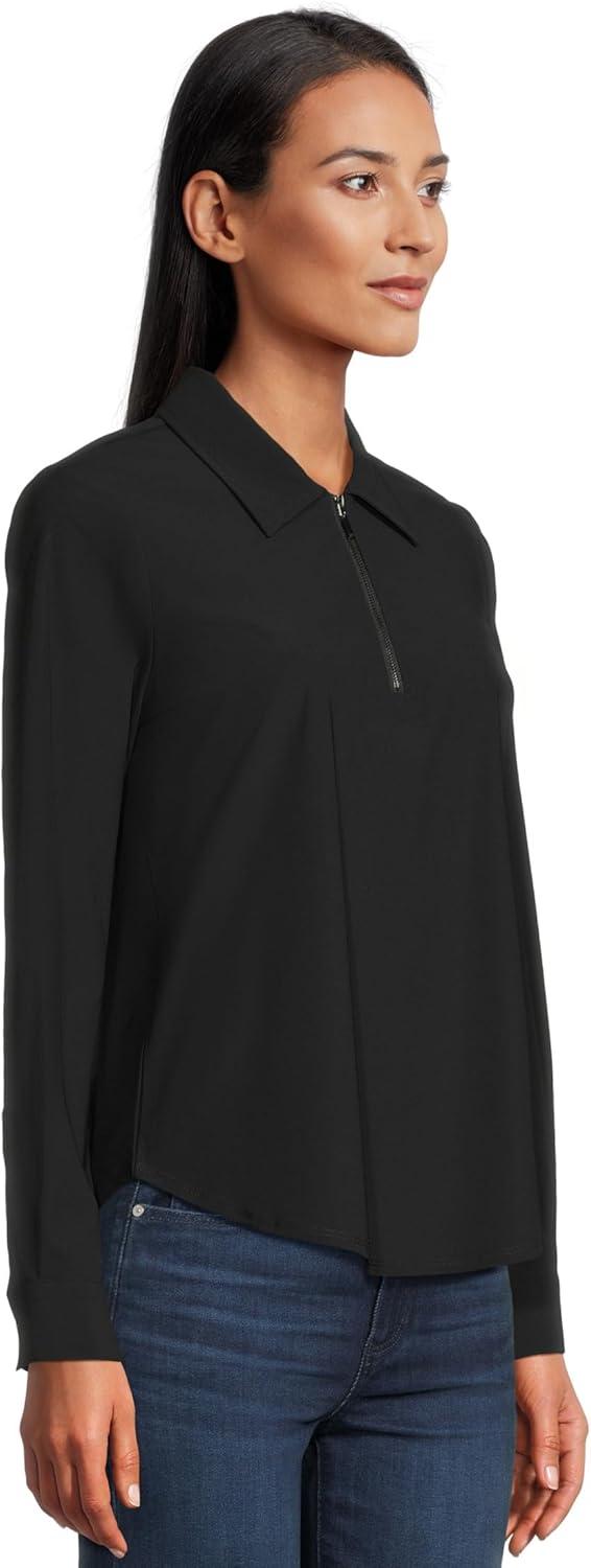 image:imageLiverpool Womens Long Sleeve Collared Zip Front Knit ShirtBlack