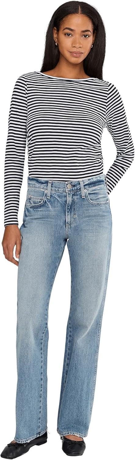 image:imageMadewell Womens Side Ruched Slub Long Sleeve StripeJet Black