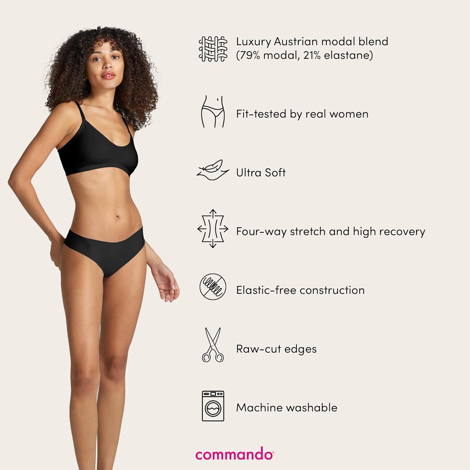 image:imagecommando Butter MidRise Thong Silky Soft No Show Thong Comfortable RawCut Edges Machine WashableBlack