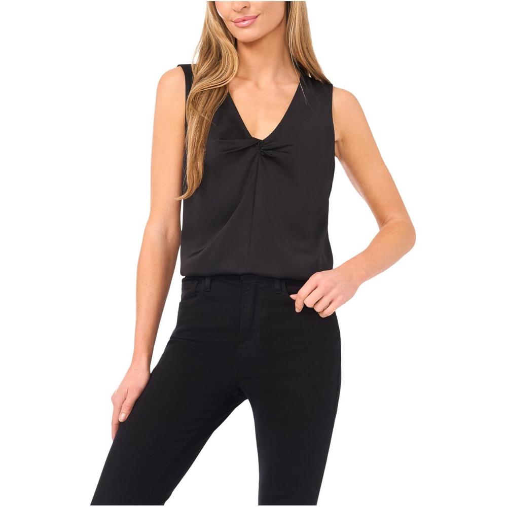 image:imageCeCe Womens Sleeveless Twist VNeck TopRich Black