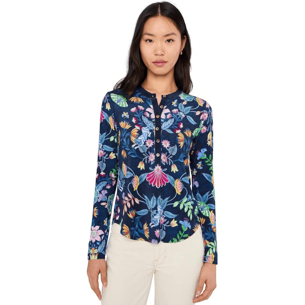 image:imageJohnny was Womens Long Sleeve Fitted Henley Tee ElizabethBlue