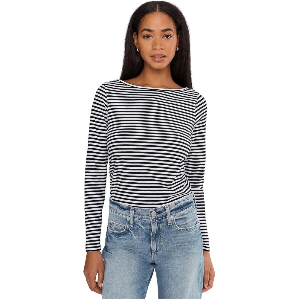 image:imageMadewell Womens Side Ruched Slub Long Sleeve StripeJet Black